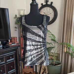 White House Black Market Black Sequin Scoop Tank